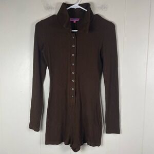 Edikted Ribbed Turtleneck Long Sleeve Romper Brown‎ Size S